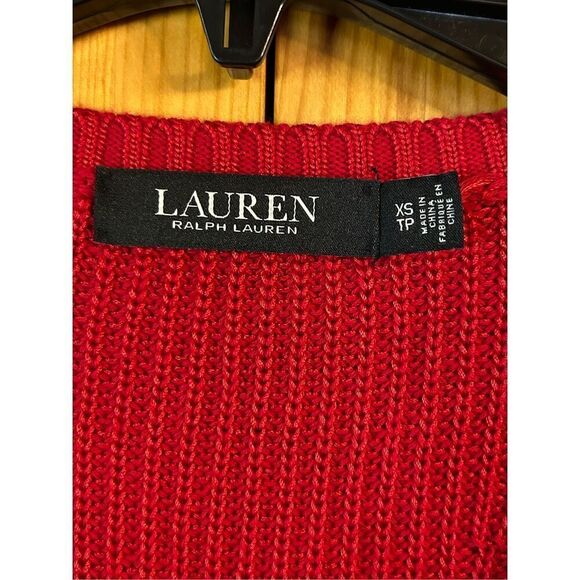 Lauren Ralph Lauren Cable-Knit V-Neck Sweater Lipstick Red Size XS (0961) - Picture 3 of 5